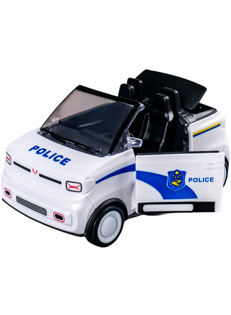 White Mini Convertible Police Car, Children'S Cartoon Simulation Plastic Mini Car Model, Boys And Girls Sports Car Toys - Image 1